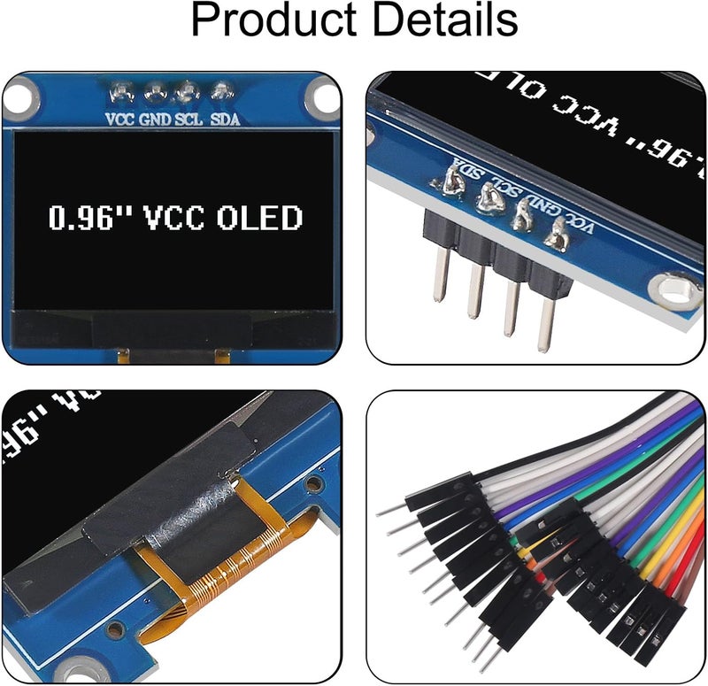 XIITIA 6pcs 0.96 inch OLED IIC I2C Display Module SSD1306 128x64 LCD Screen Driver with 30pin Dupont Cables for Arduino Projects(White/VCC Screen) - Image 3